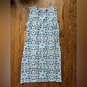 J.McLaughlin Blue White Tile Print Shift Dress Sleeveless Resort Dress Size L